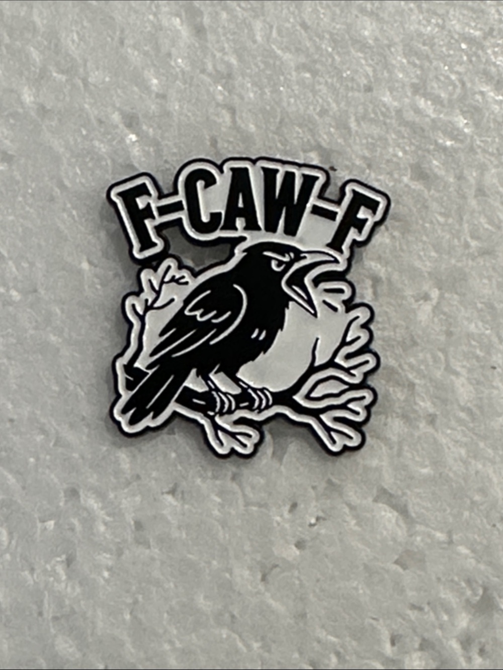 F-CAW-F Black & White Bird Enamel Pin